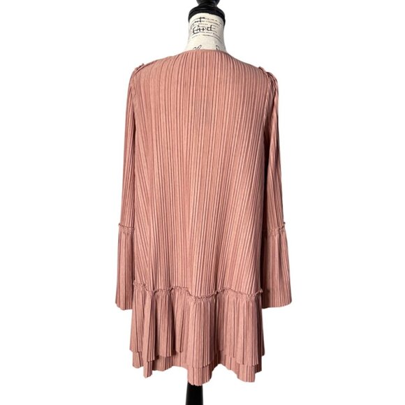 Free People Cant Help It Pleated Dress Oversized Pink V-Neck Long Sleeve Size S - Picture 4 of 9